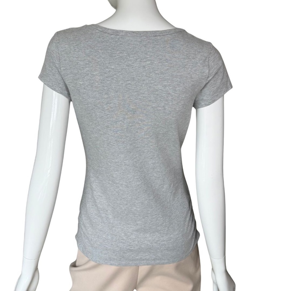 Cache Grey Rhinestone Studded Short Sleeve Tee With Ruched Sides Size Medium - Picture 5 of 7